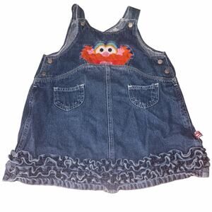 Vintage Sesame Street Zoey Denim Kids Overalls with Character Design Size 4T